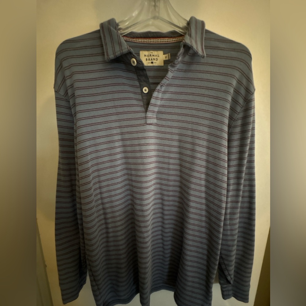 The Normal Brand Men’s Striped Long Sleeve Polo Shirt XL Blue